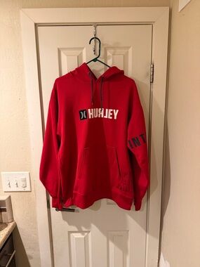 Hurley Red Hooded Pullover with Logo Tag